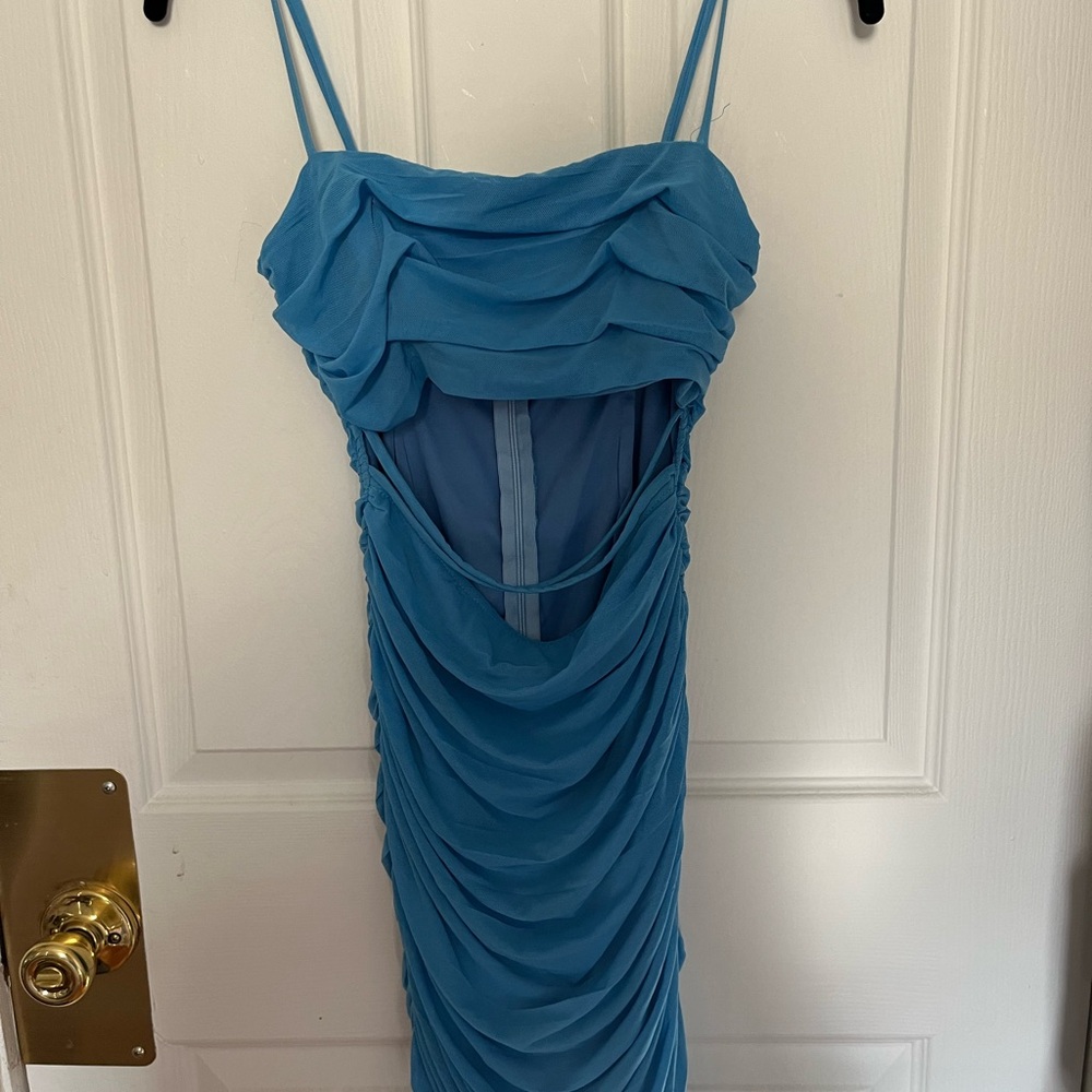 Hello Molly Blue Ruched Cutout Bodycon Dress